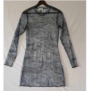 The Ragged Preist Sheer Mesh Reality Swirl Print Gray Mini Dress‎ Sz S Rave Club